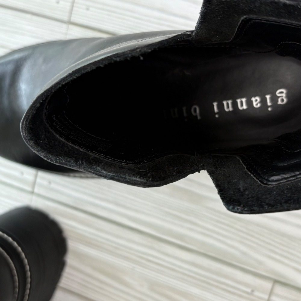 Gianni Bini Black Leather Lug Sole Platform Ankle Boots Womens 8M Back Zip - Picture 3 of 5